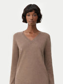Naturfarbe Basic V-Ausschnitt Kaschmirpullover
