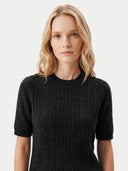 Kaschmir-Pullover mit kurzen Ärmeln und Zopfmuster