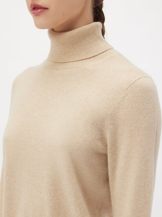 Naturfarbe Basic Rollkragenpullover aus Kaschmir