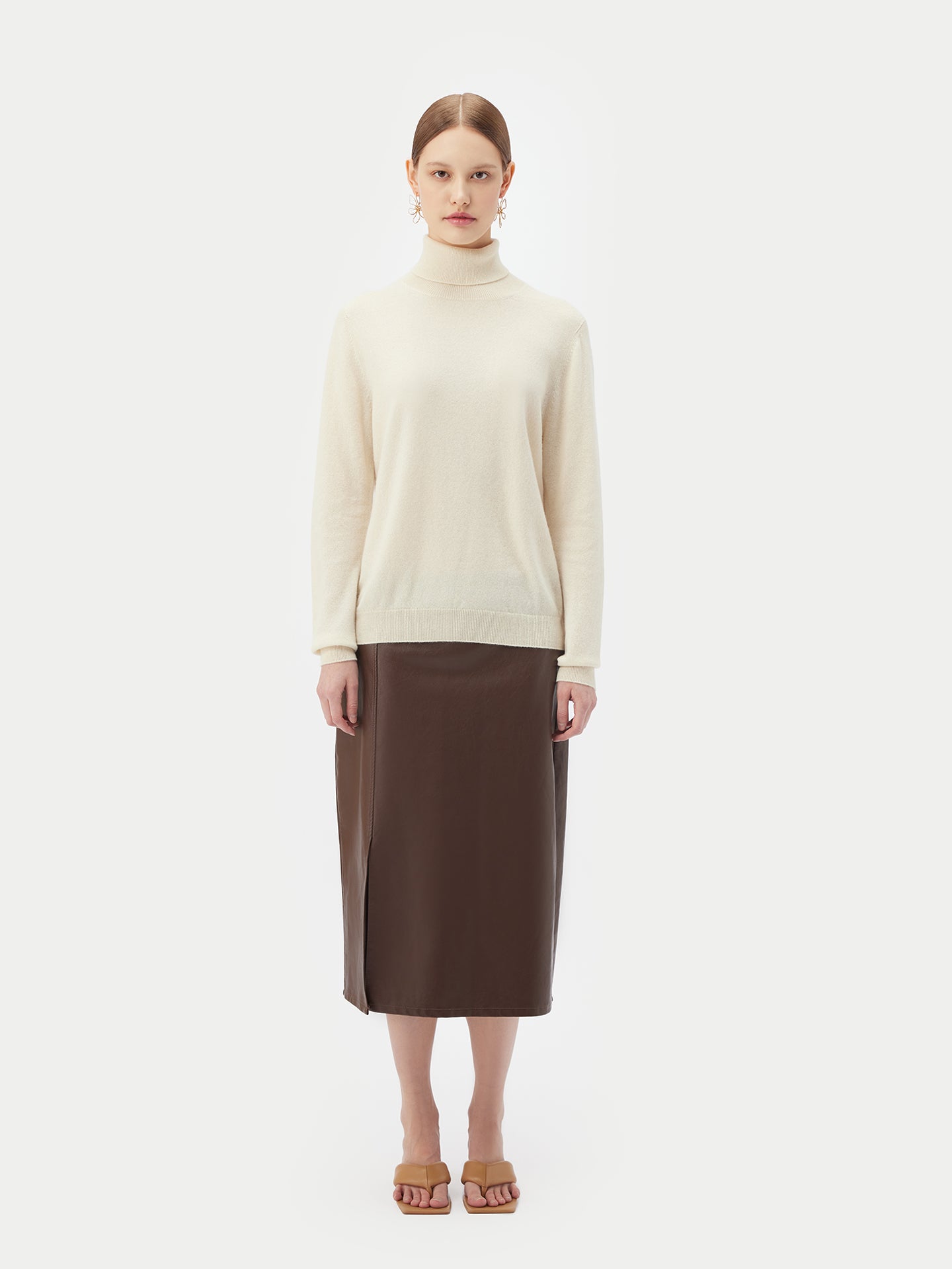 Naturfarbe Basic Rollkragenpullover aus Kaschmir