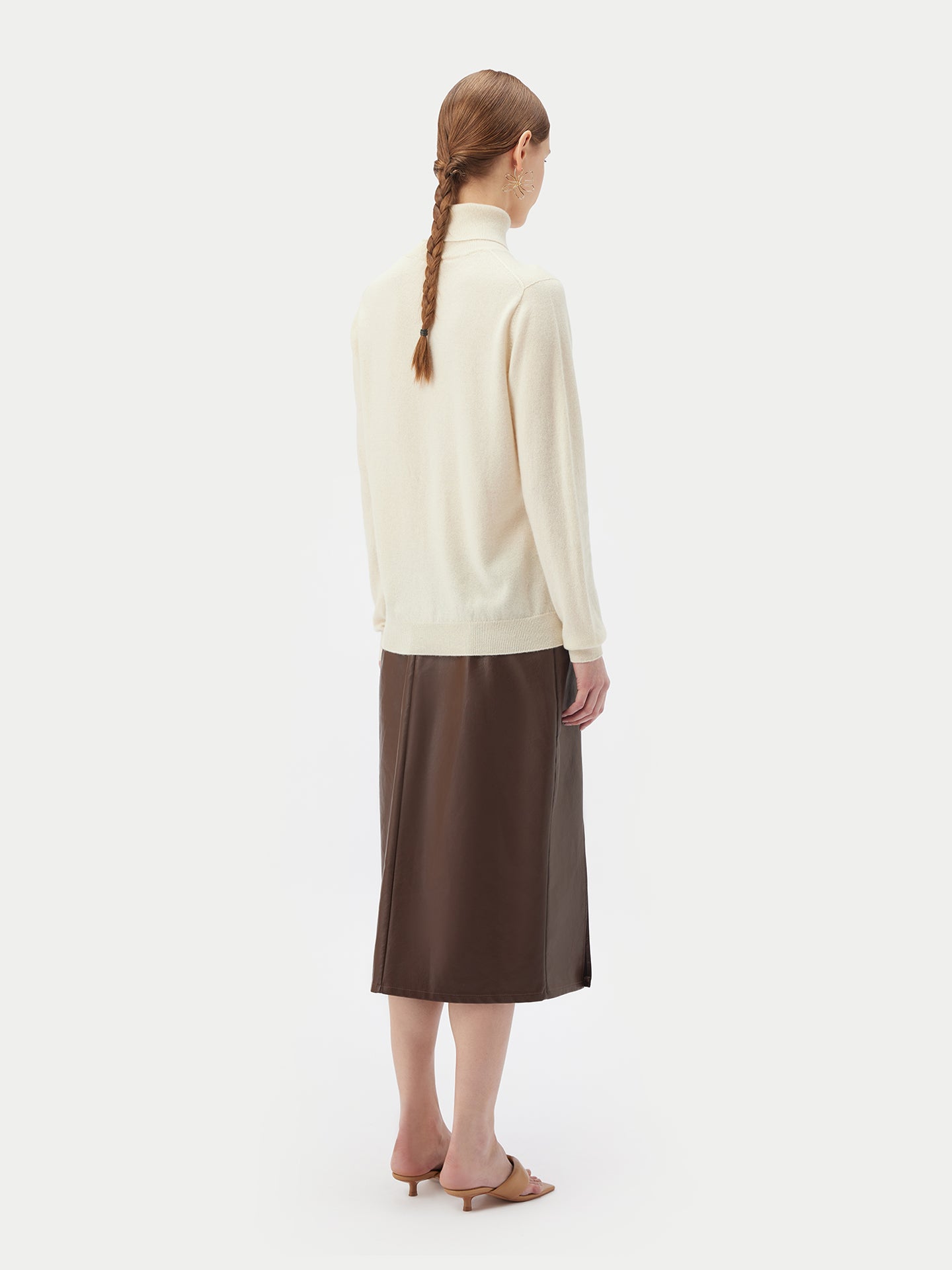 Naturfarbe Basic Rollkragenpullover aus Kaschmir