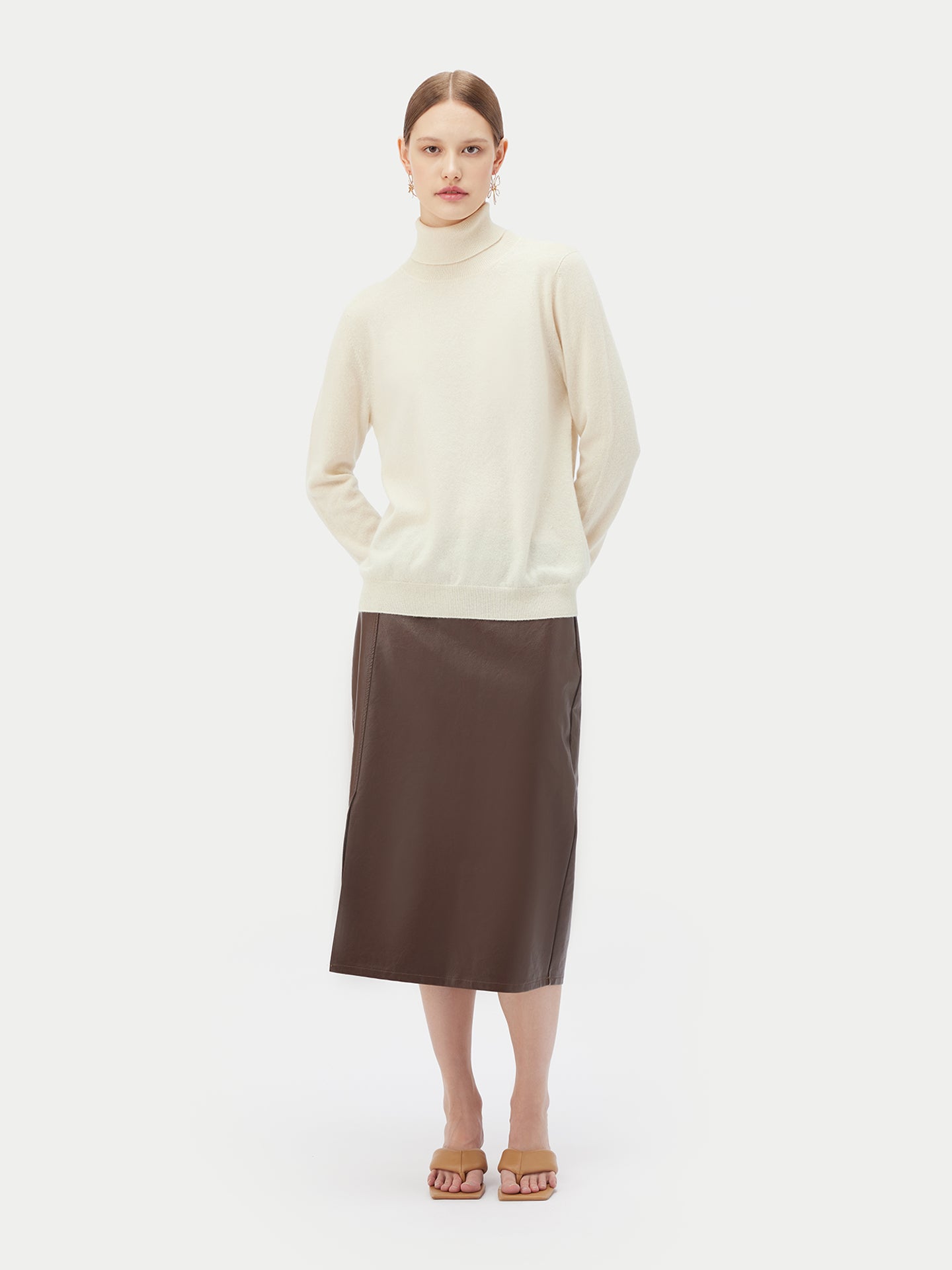 Naturfarbe Basic Rollkragenpullover aus Kaschmir