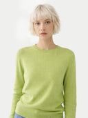 Damen Basic R-Ausschnitt Pullover Jade Limette | GOBI Cashmere #ai-image