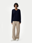 Damen V-Ausschnitt Pullover Marineblau | GOBI Cashmere