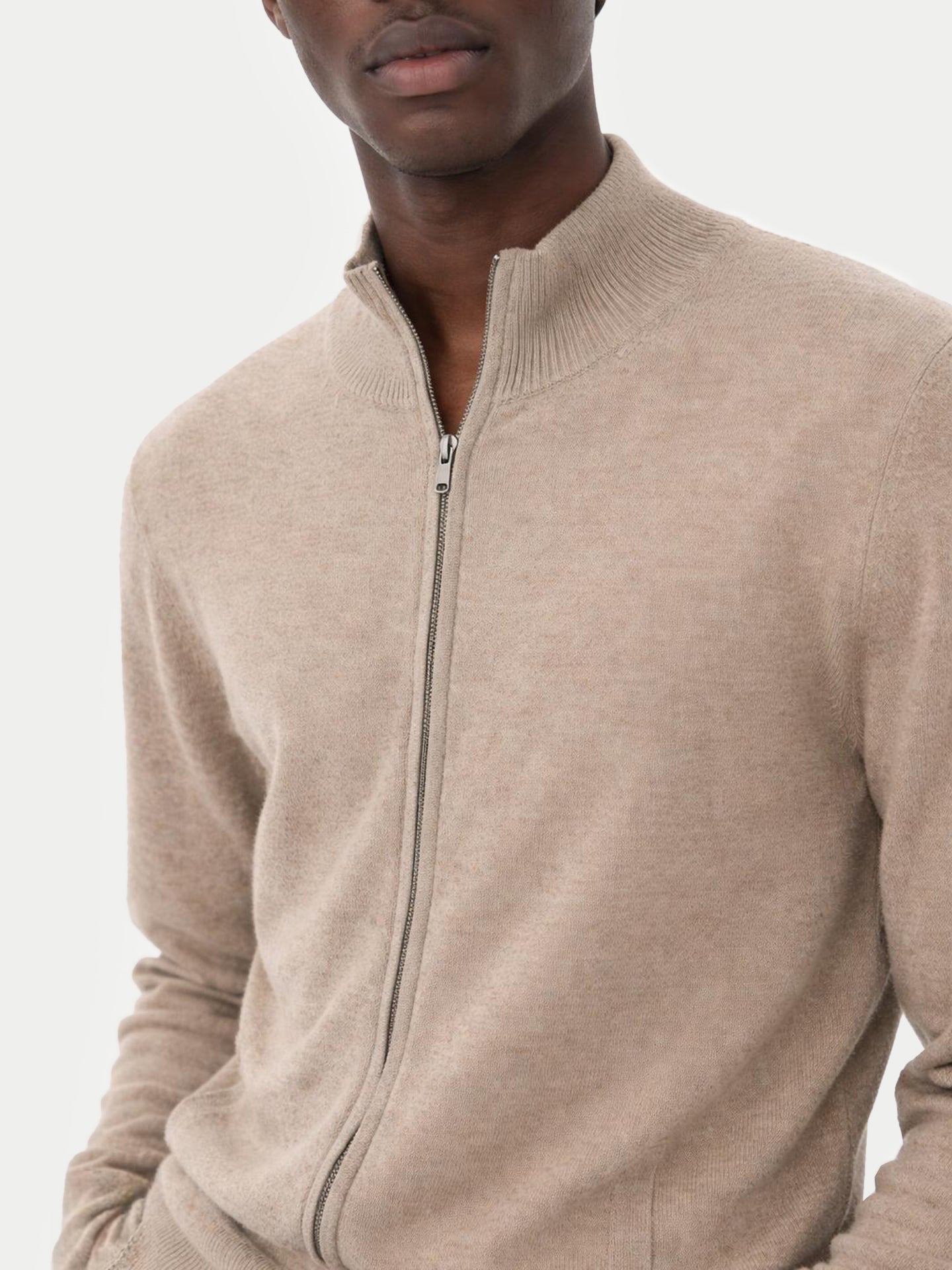 Herren Stehkragen Strickjacke Taupe | GOBI Cashmere