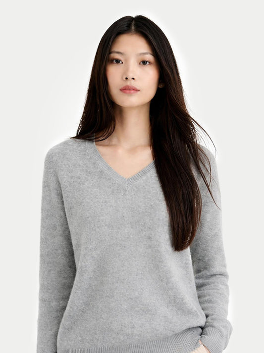 Basic V-Ausschnitt Kaschmirpullover