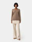Naturfarbe Basic V-Ausschnitt Kaschmirpullover