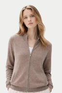 Naturfarbe Basic Kaschmirstrickjacke mit Reißverschluss