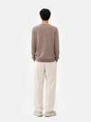Naturfarbe Basic Kaschmirpullover mit R-Ausschnitt Taupe - Gobi Cashmere