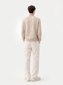 Naturfarbe Basic Kaschmirpullover mit R-Ausschnitt