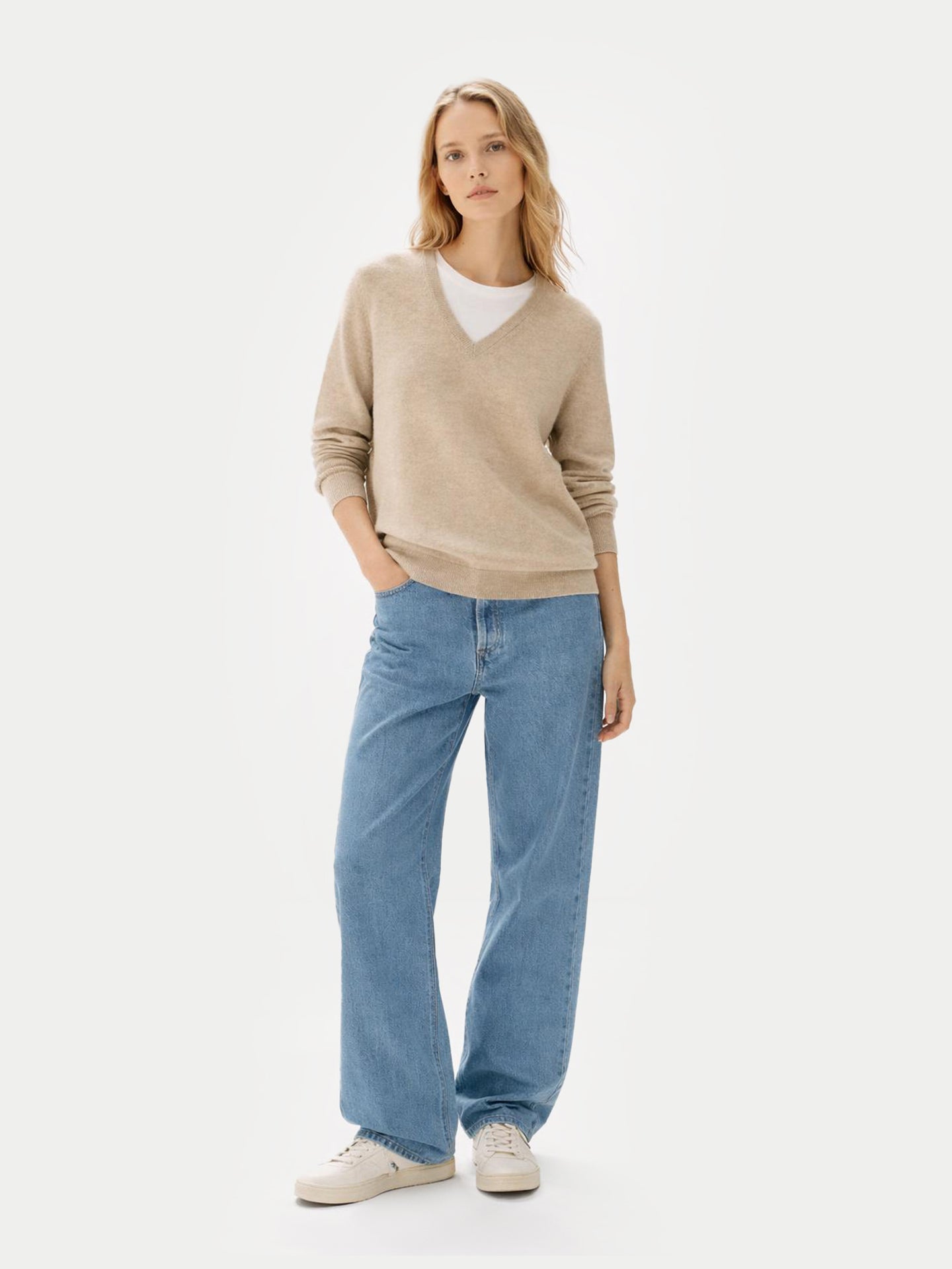 Kaschmirpullover Damen V-Ausschnitt Warmes Grau - Gobi Cashmere