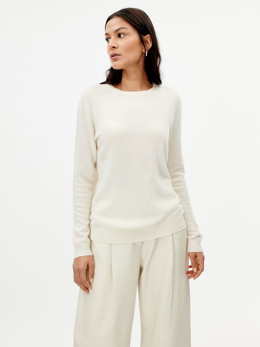 Damen Kaschmir Basic R-Ausschnitt Pullover Marshmallow - Gobi Cashmere