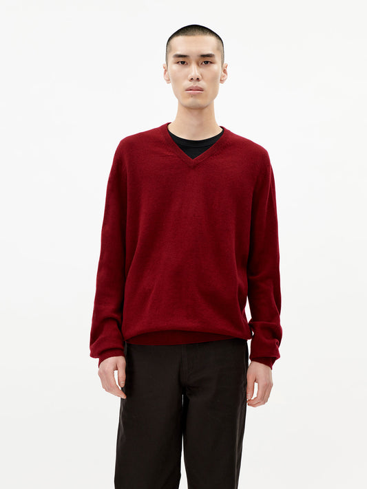 Men's Cashmere V-Neck Sweater  Bordeaux - Gobi Cashmere
