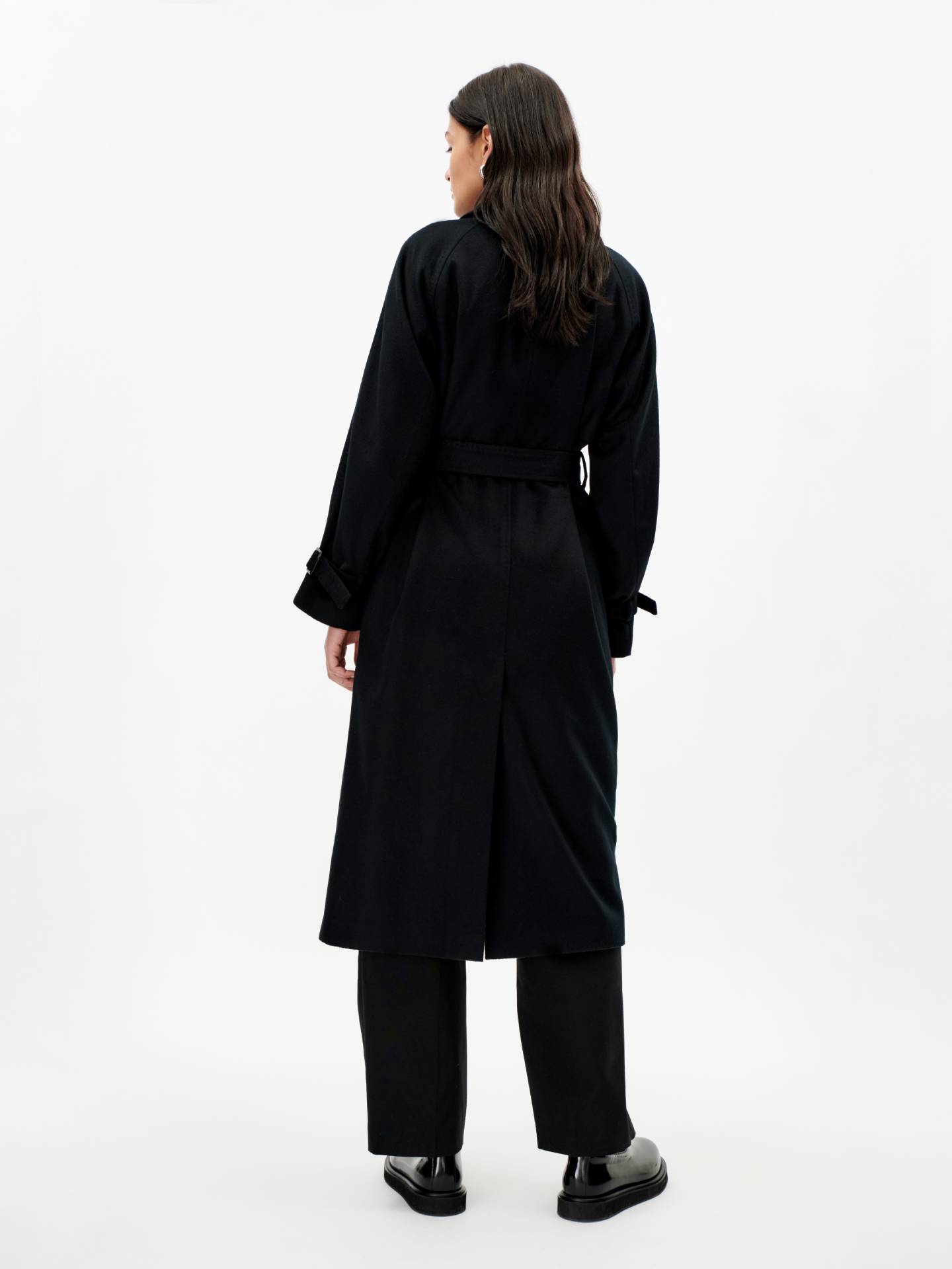 Damen Doppelreihiger Kaschmir-Trenchcoat schwarz - Gobi Cashmere