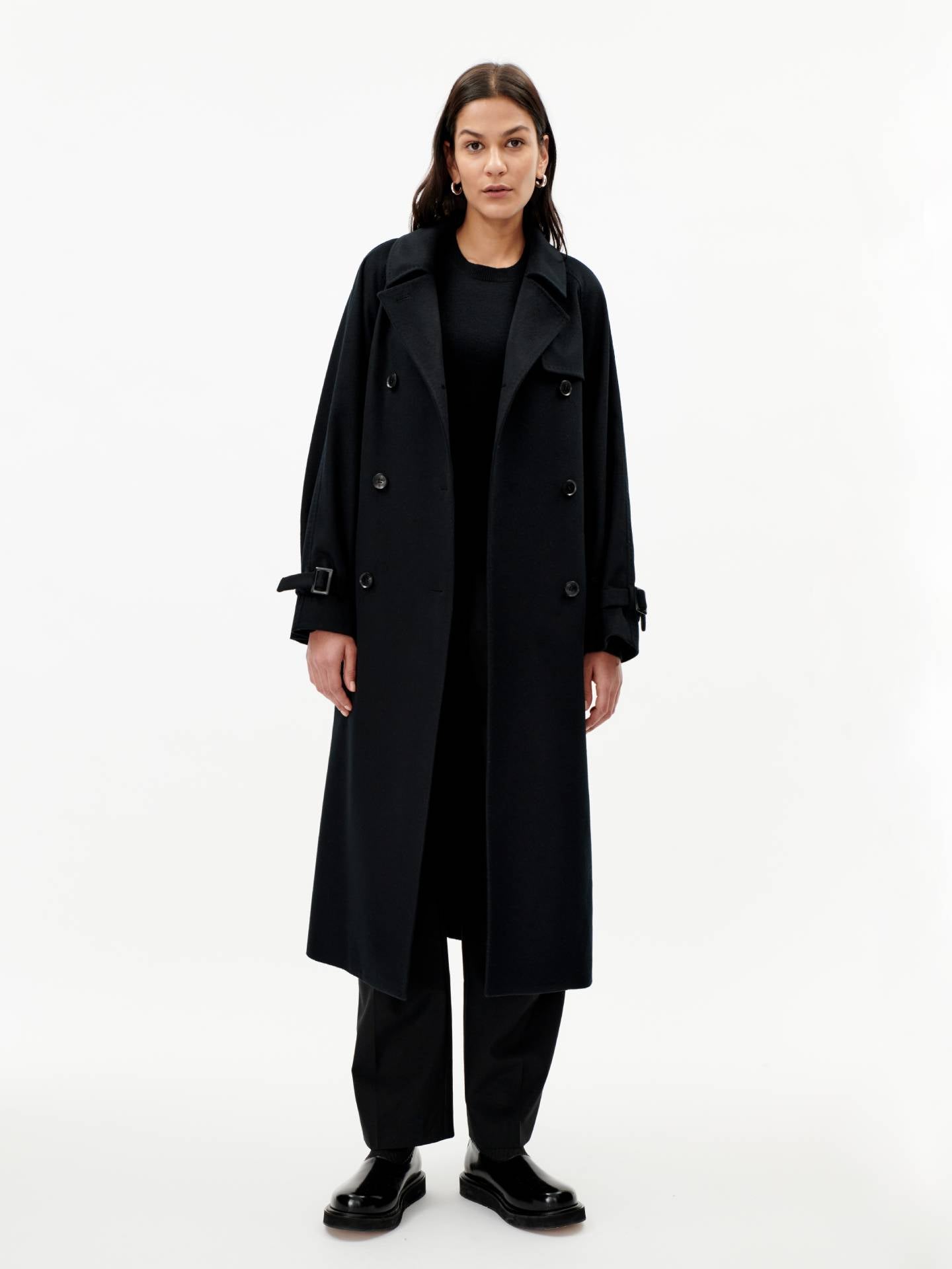 Damen Doppelreihiger Kaschmir-Trenchcoat schwarz - Gobi Cashmere