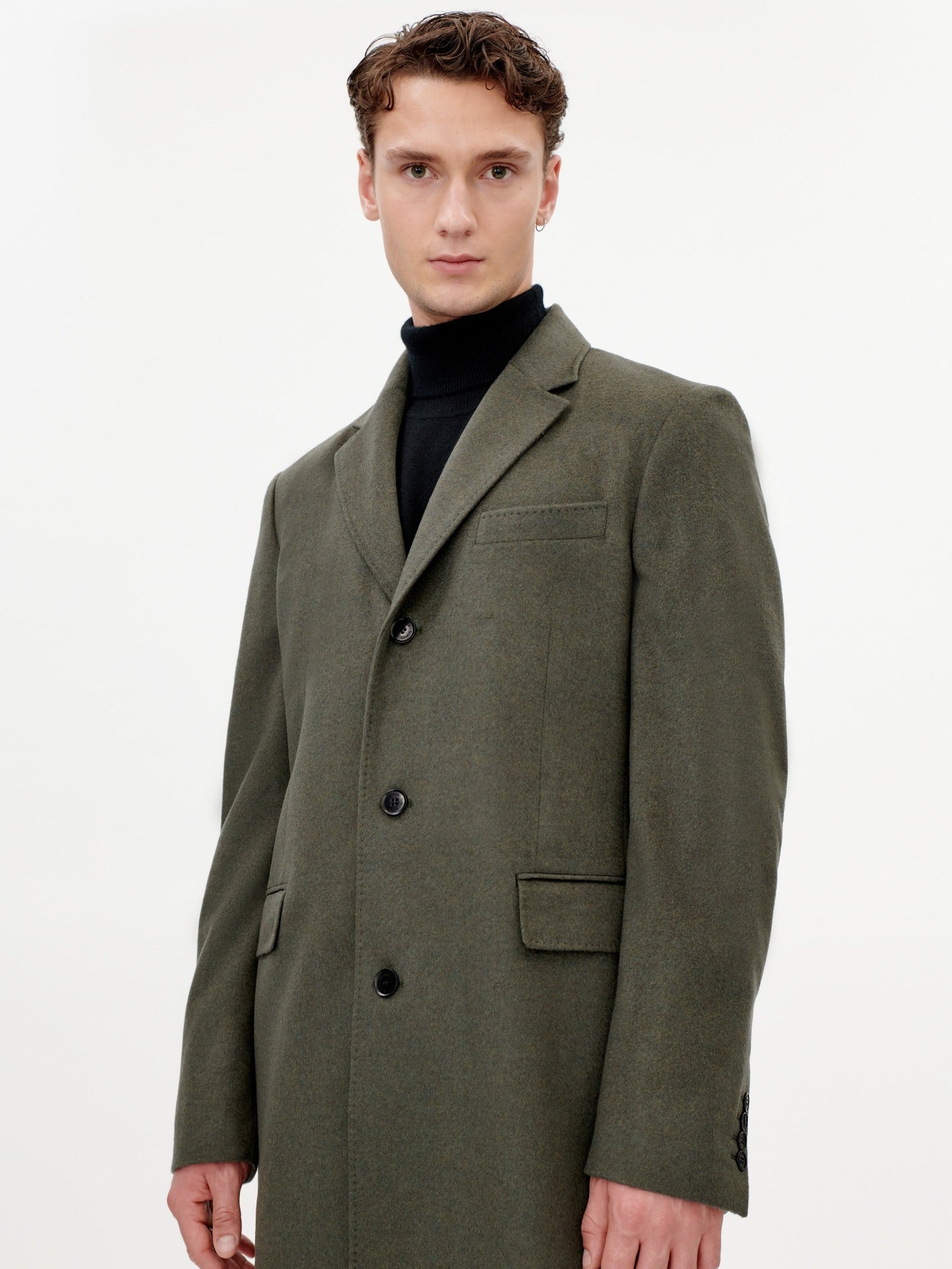Herren Kaschmir Klassischer Reverskragen Mantel Dunkle olive - Gobi Cashmere