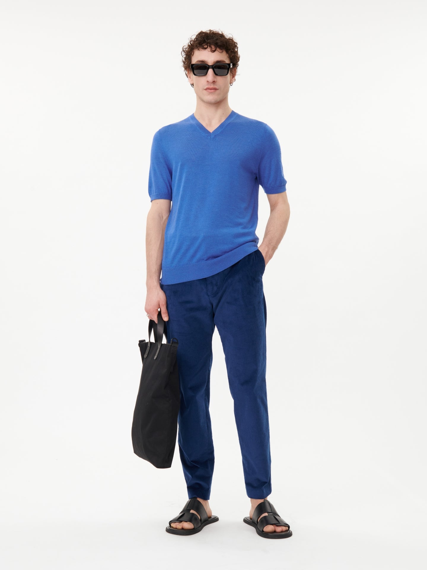 Herren Kaschmir-Seiden T-shirt mit V-Ausschnitt Nautical blue - Gobi Cashmere