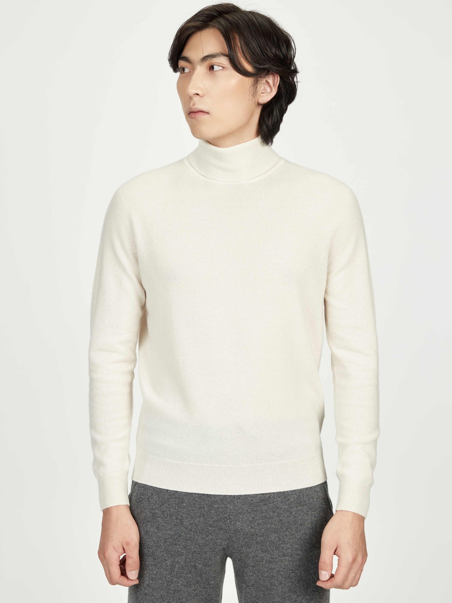 Herren Kaschmir Basic Rollkragenpullover Weiß - Gobi Cashmere