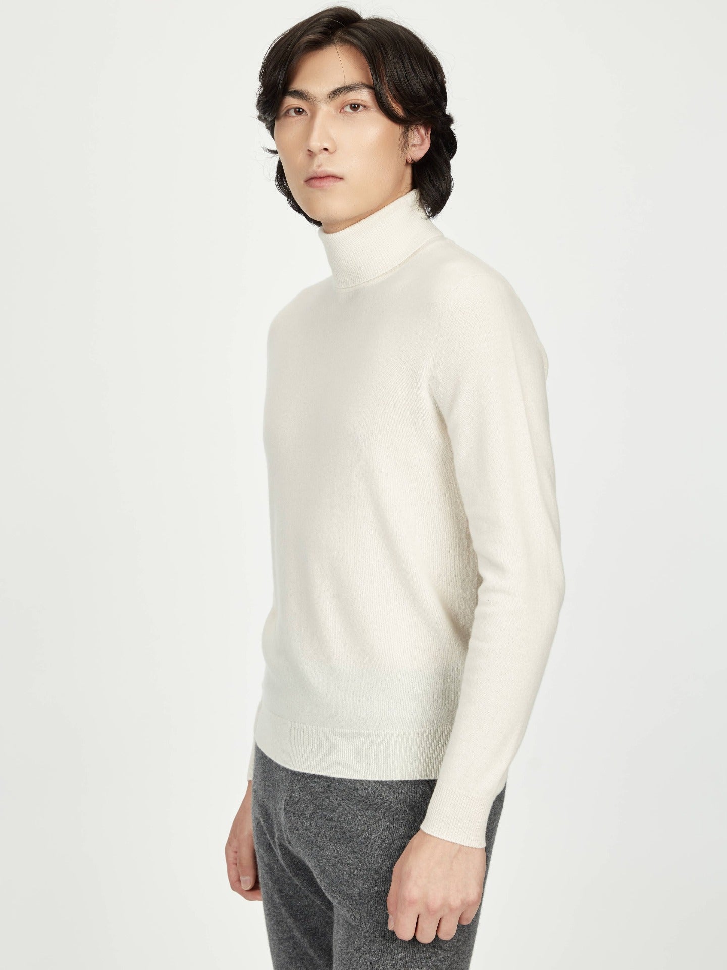 Herren Kaschmir Basic Rollkragenpullover Weiß - Gobi Cashmere