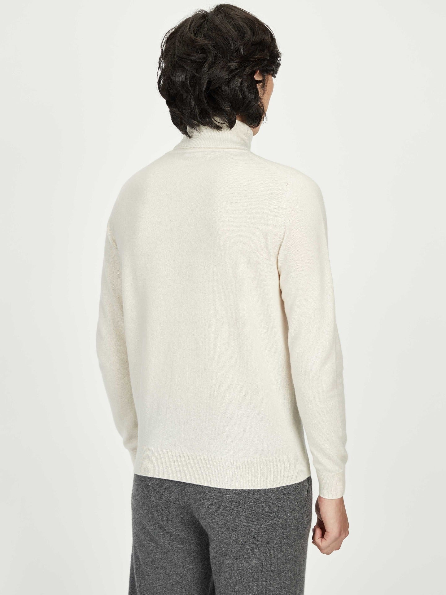 Herren Kaschmir Basic Rollkragenpullover Weiß - Gobi Cashmere