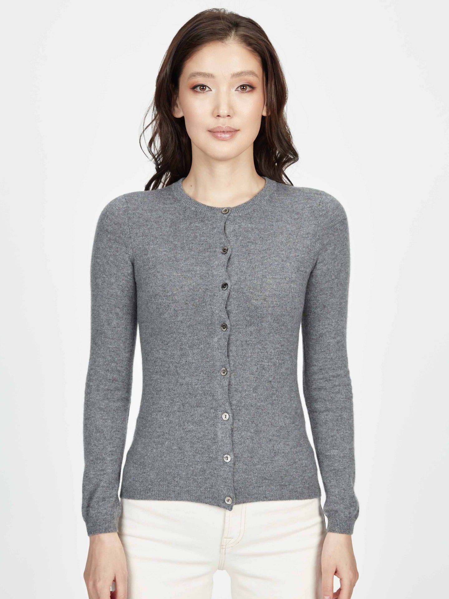 Damen Kaschmir R-Ausschnitt Strickjacke Dunkelgrau - Gobi Cashmere