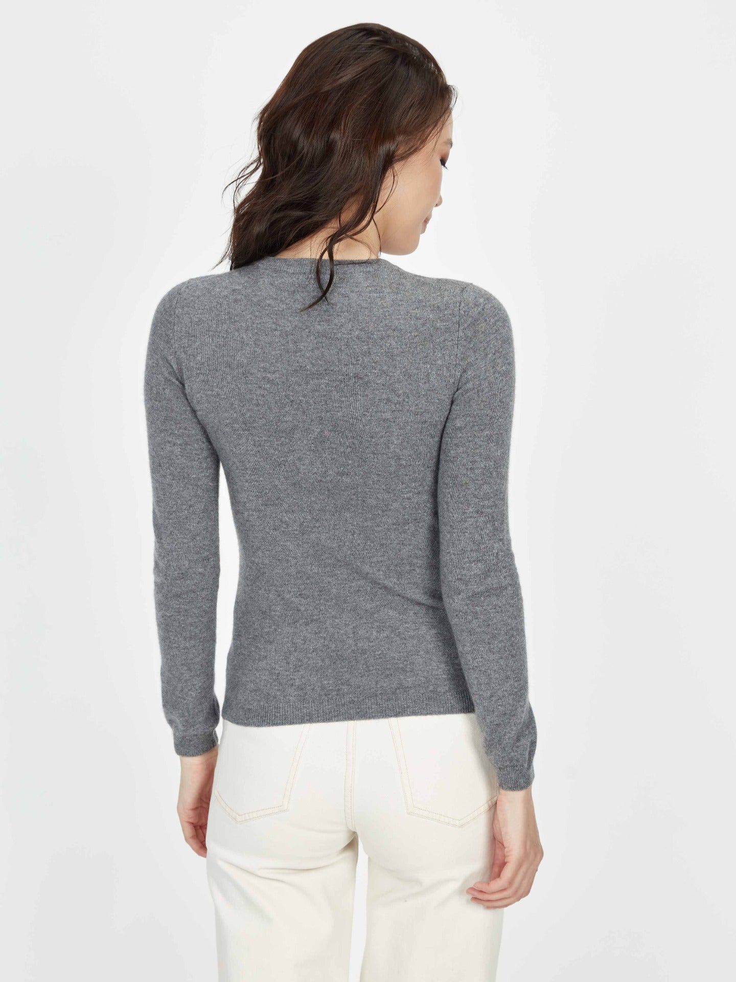 Damen Kaschmir R-Ausschnitt Strickjacke Dunkelgrau - Gobi Cashmere
