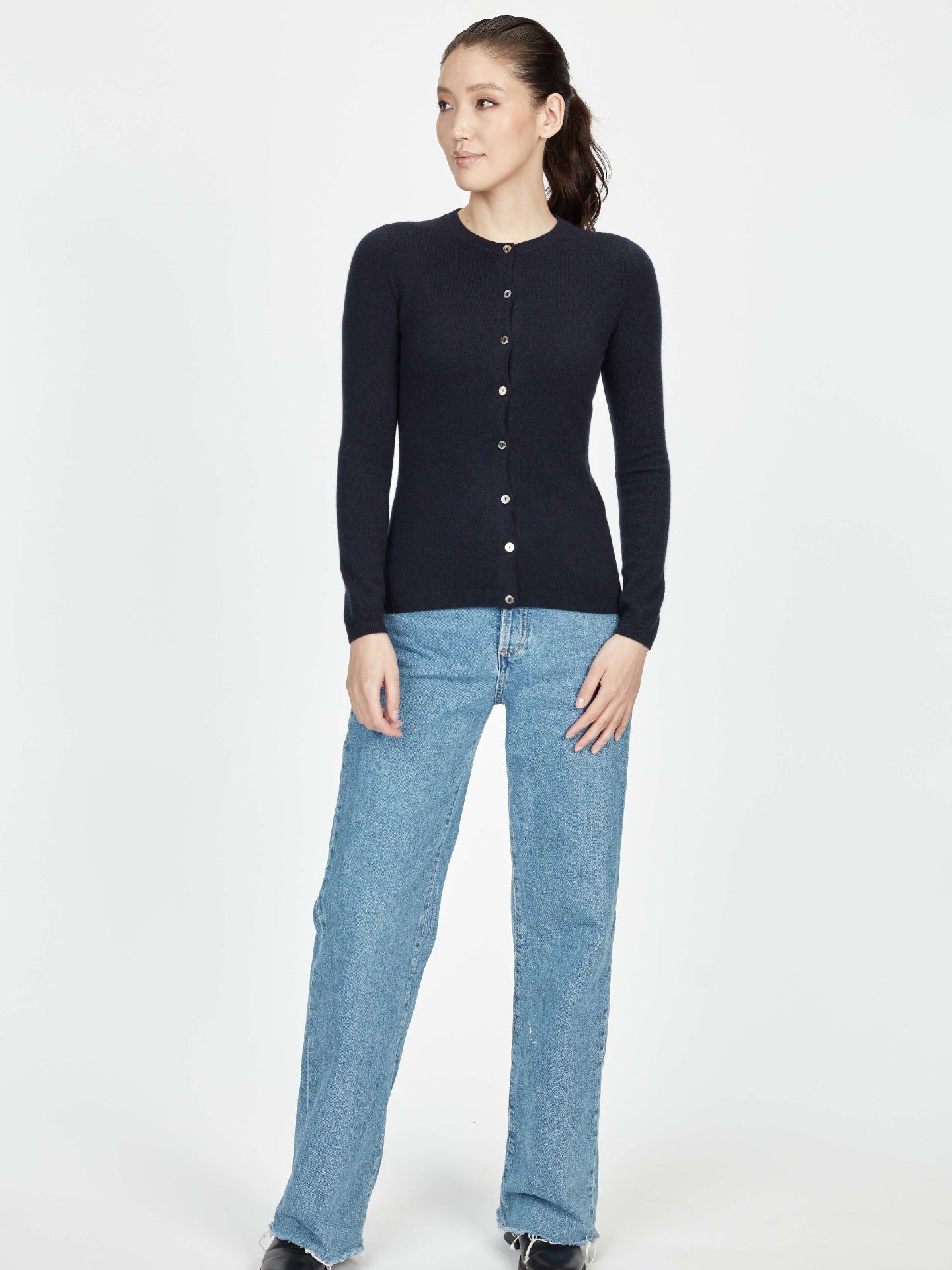 Damen Kaschmir R-Ausschnitt Strickjacke mit Knöpfen Deepwell - Gobi Cashmere