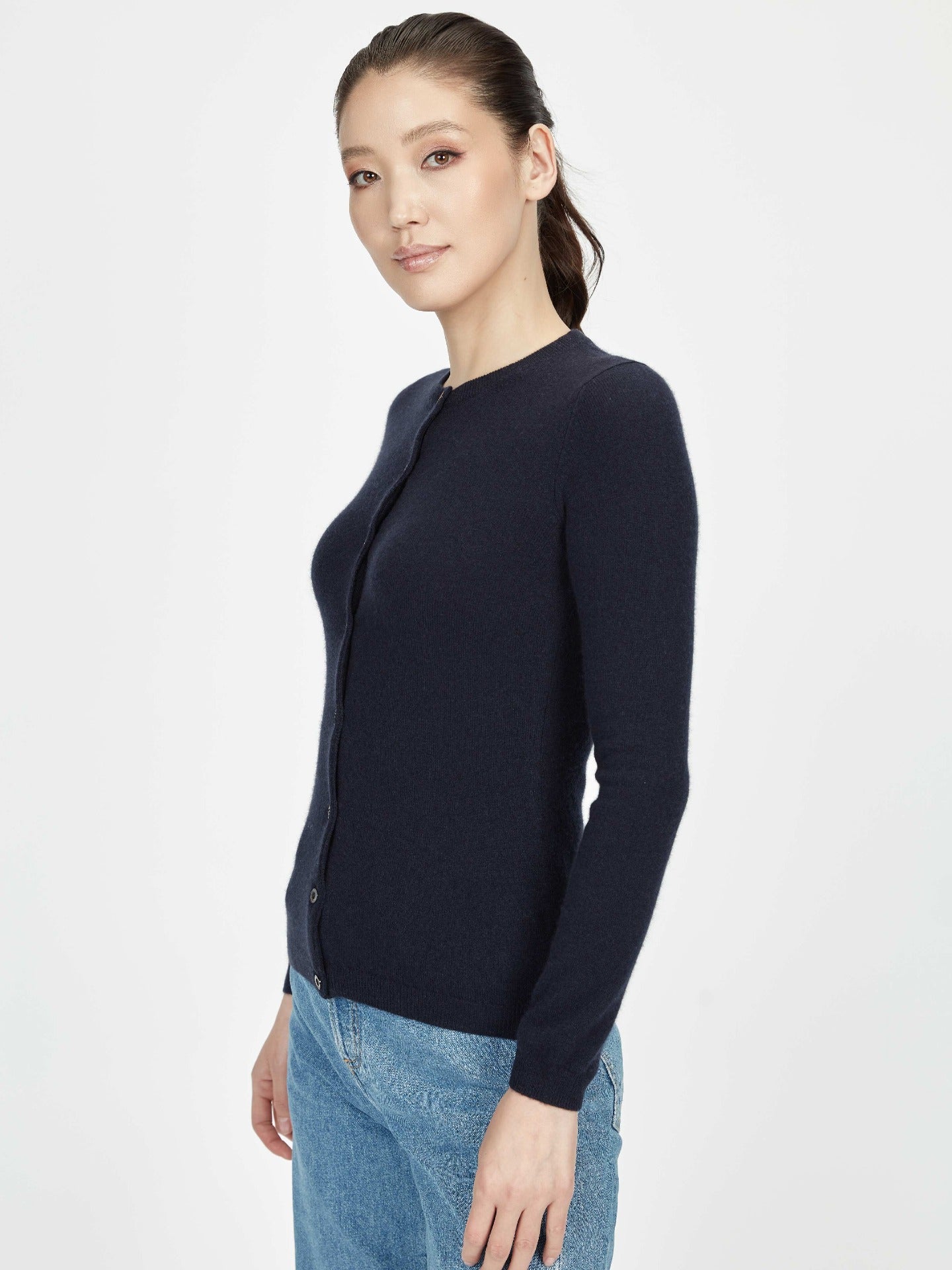 Damen Kaschmir R-Ausschnitt Strickjacke mit Knöpfen Deepwell - Gobi Cashmere