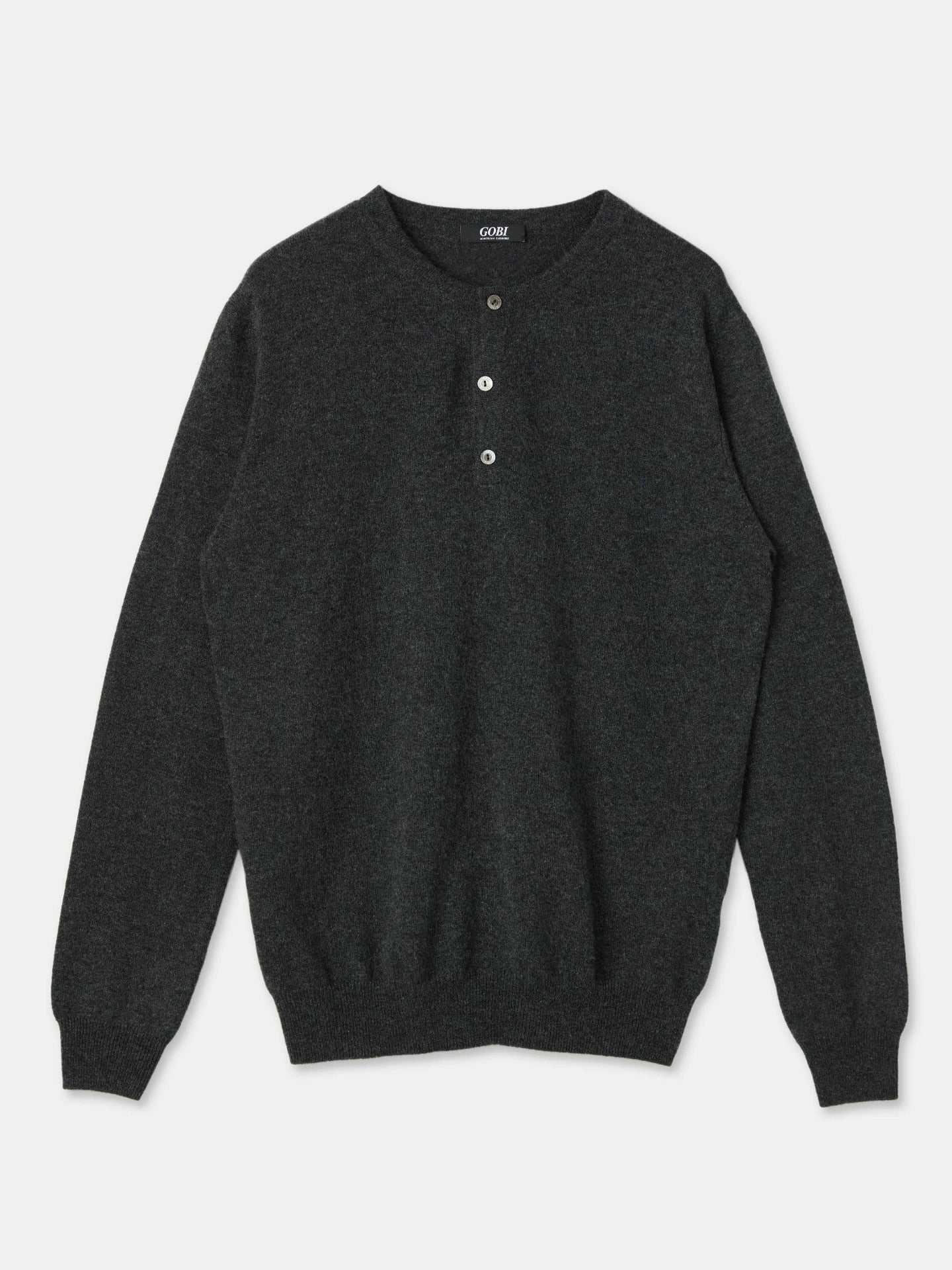 Men's Cashmere Henley C-neck Charcoal- Gobi Cashmere
