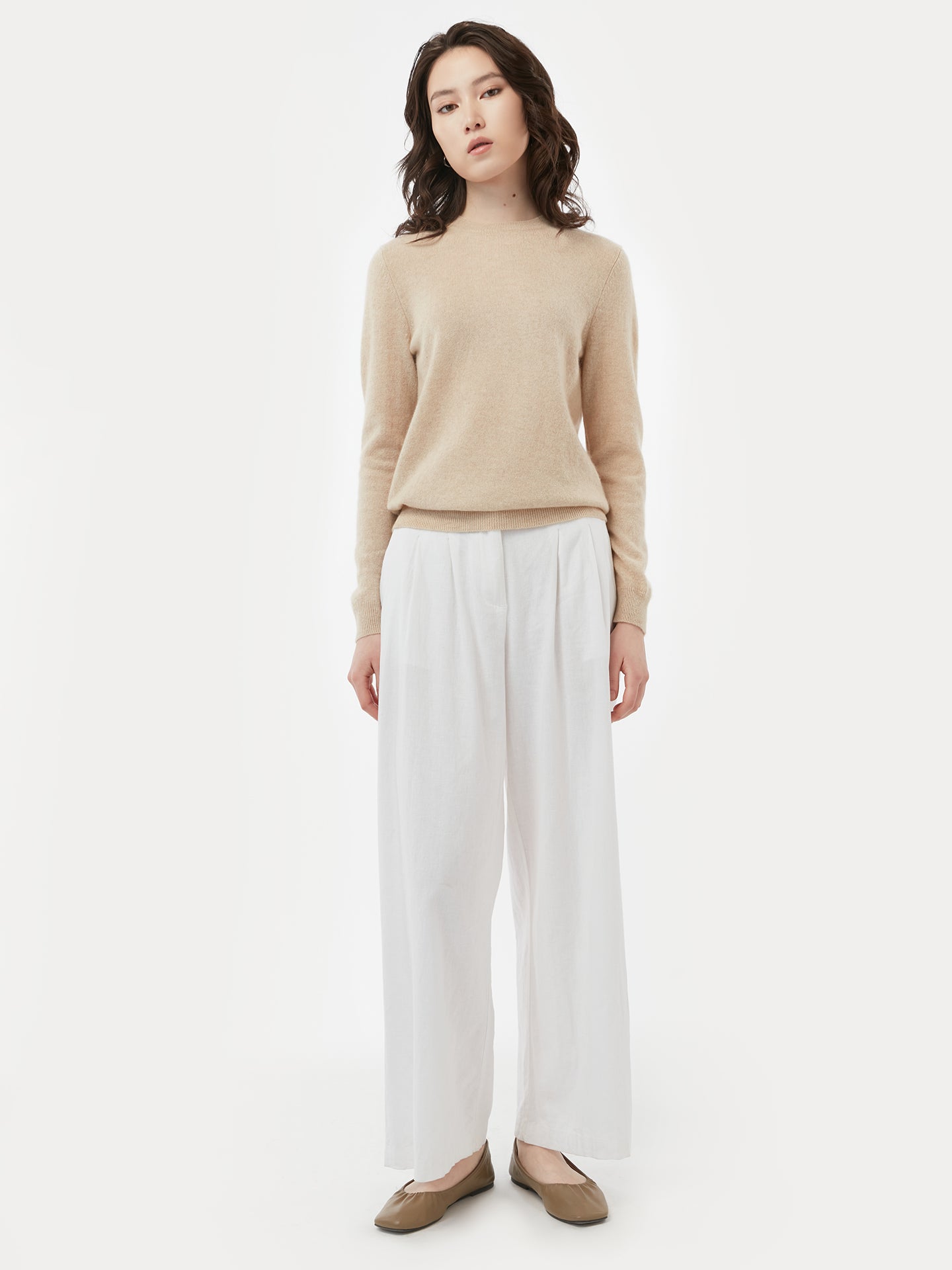 Damen Kaschmir 99€ Set aus Pullover und Mütze Beige - Gobi Cashmere