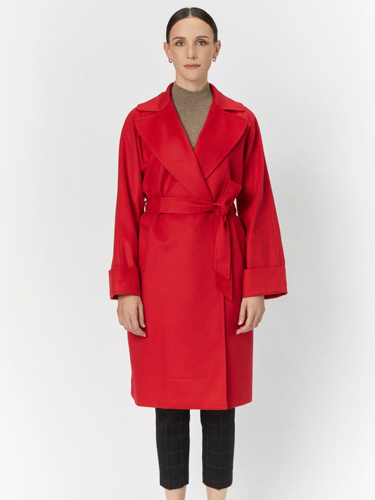 Damen Kaschmir Mantel mit Eingekerbtem Reverskragen Rot - Gobi Cashmere