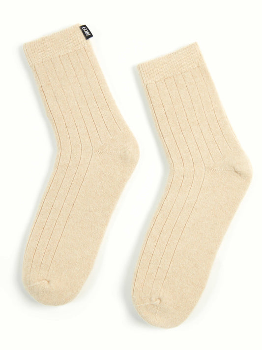 Unisex Kaschmir Rippenstrick-Socken Beige - Gobi Cashmere