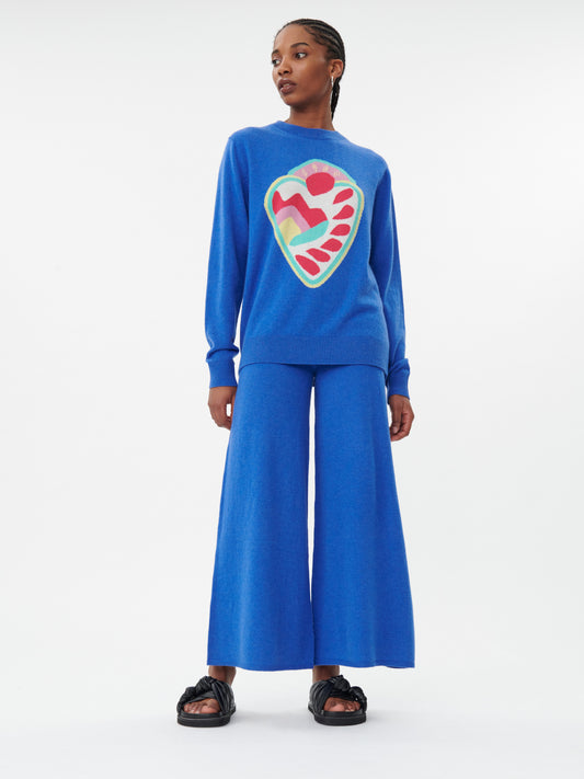3D Kaschmir-Strickhose mit weiten Bein Strong Blue - Gobi Cashmere