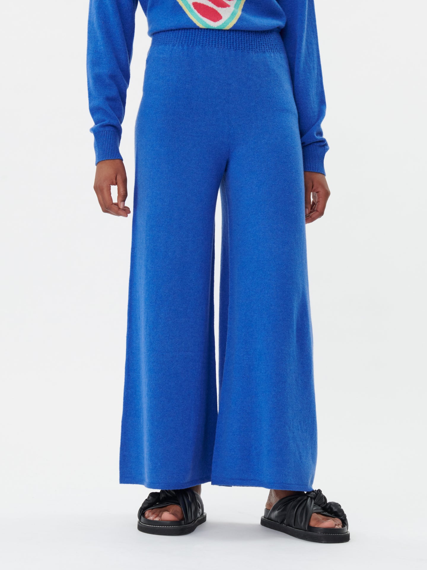 3D Kaschmir-Strickhose mit weiten Bein Strong Blue - Gobi Cashmere