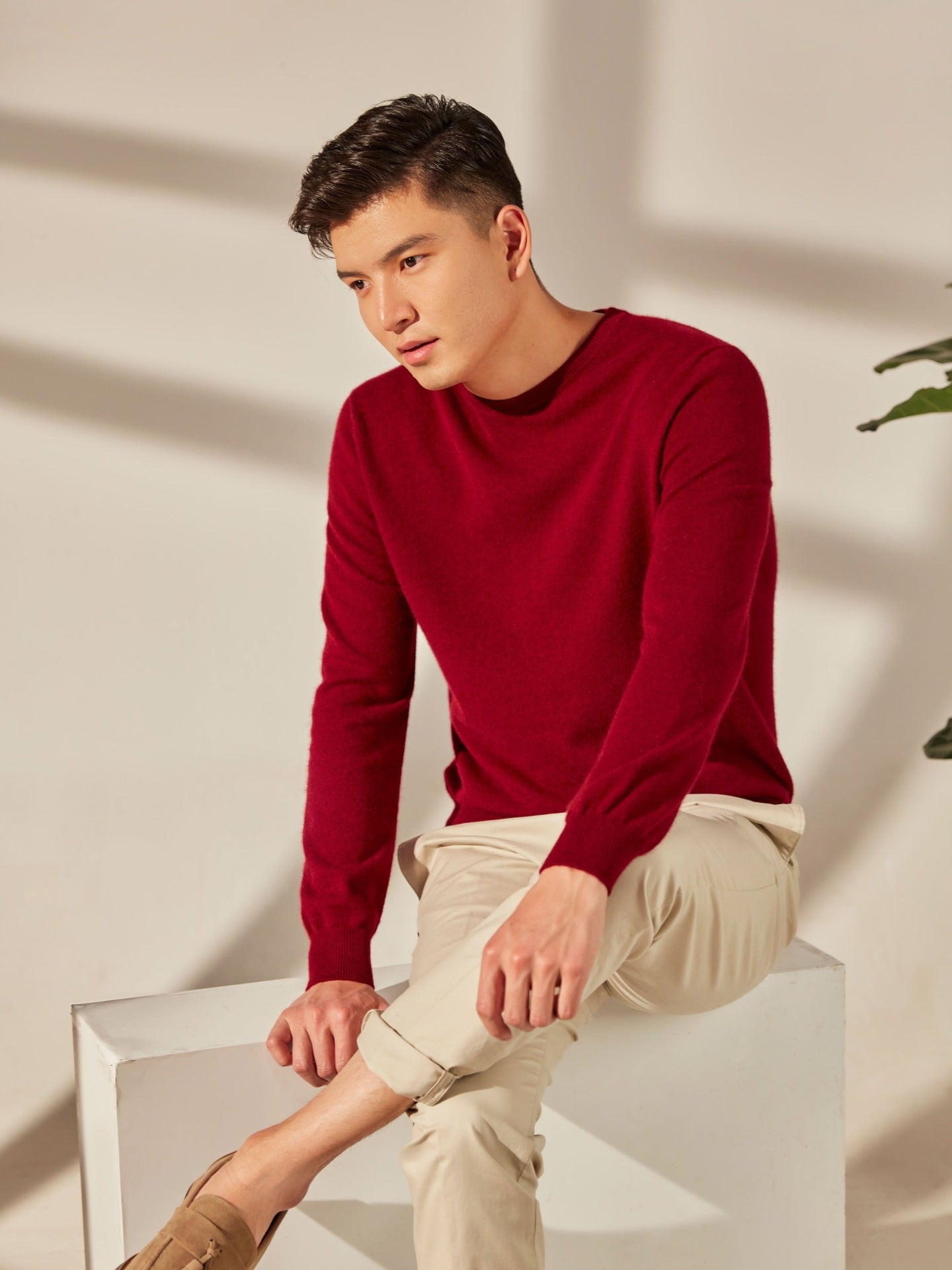 Men's Cashmere Round Neck Sweater Taupe - Gobi Cashmere