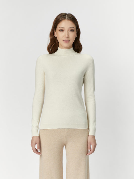 Women's Cashmere Stand-Up Collar Sweater off white- Gobi Cashmere
