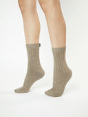 Unisex Kaschmir Rippenstrick-Socken Taupe - Gobi Cashmere