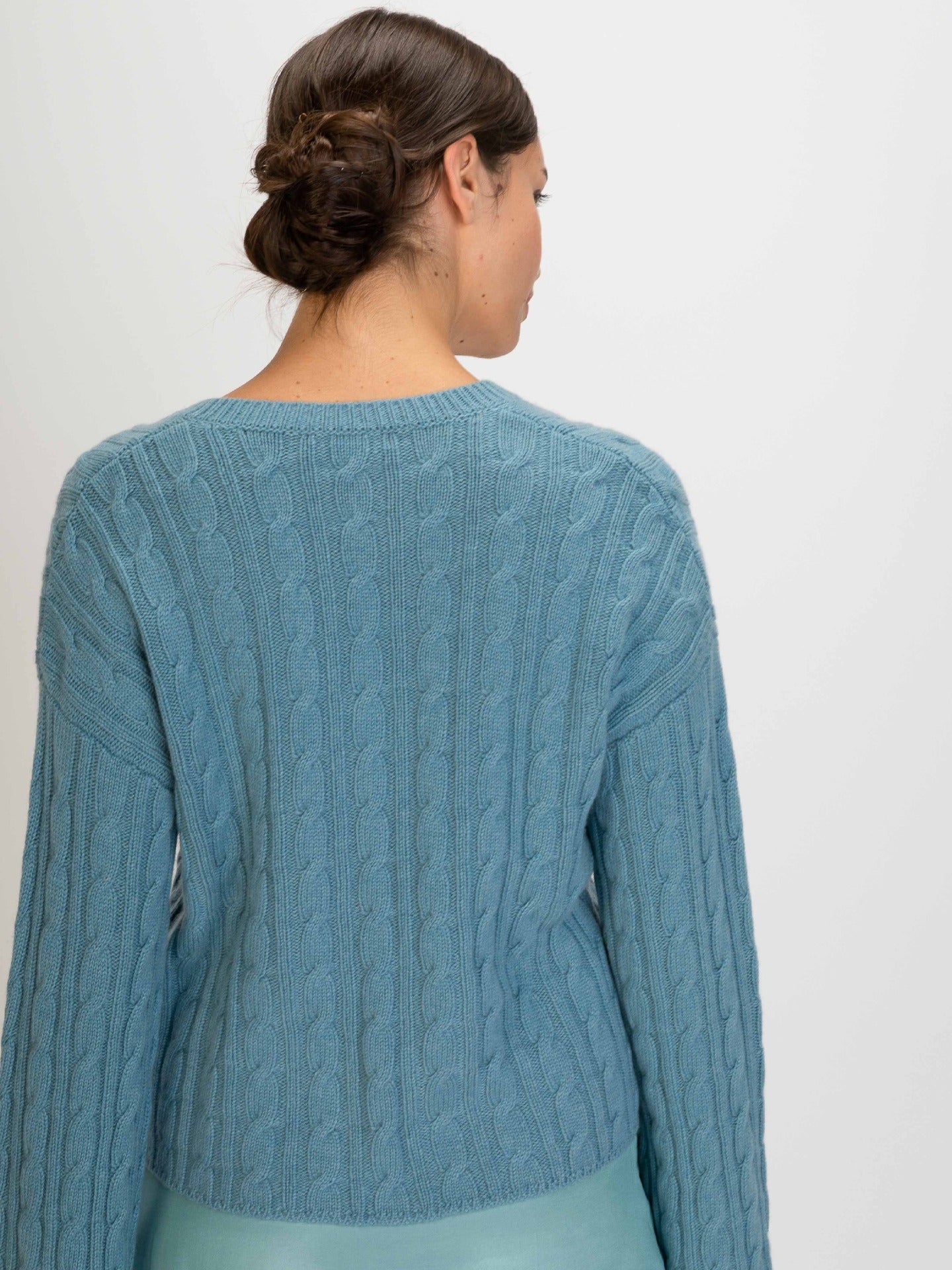 Damen Kaschmir Kurzer Pullover Mit V-Ausschnitt Reef Waters - Gobi Cashmere