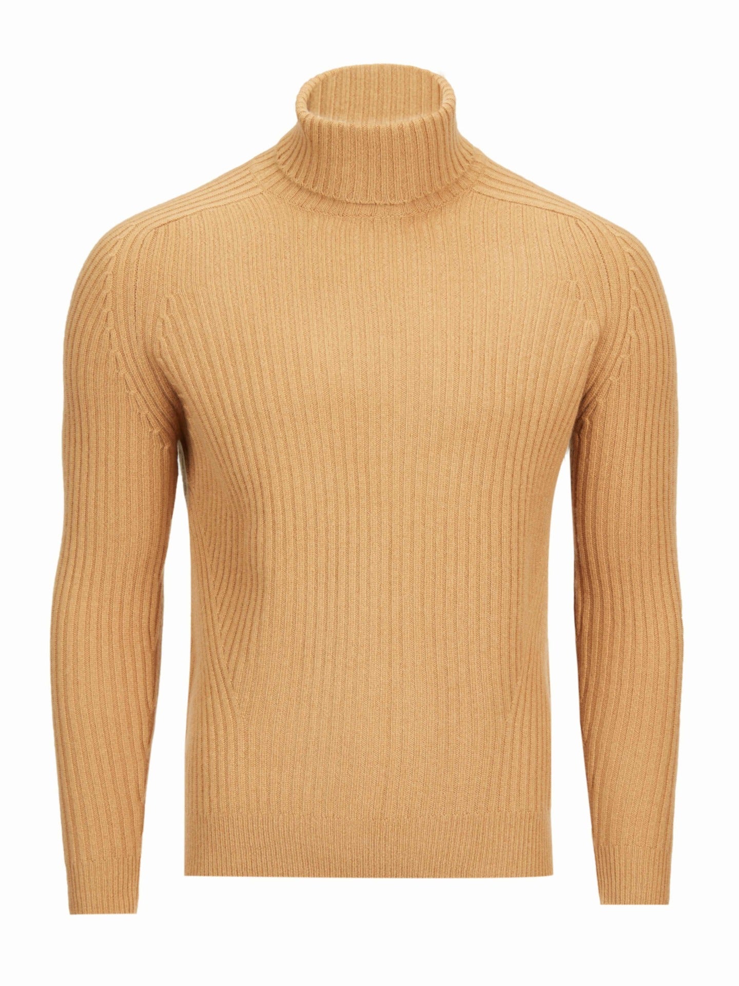 Herren Kaschmir Rippstrick-Rollkragenpullover Mandel - Gobi Cashmere