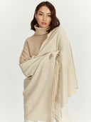 Damen Kaschmir Weiter Fransenschal Beige - Gobi Cashmere
