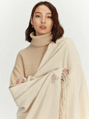 Damen Kaschmir Weiter Fransenschal Beige - Gobi Cashmere
