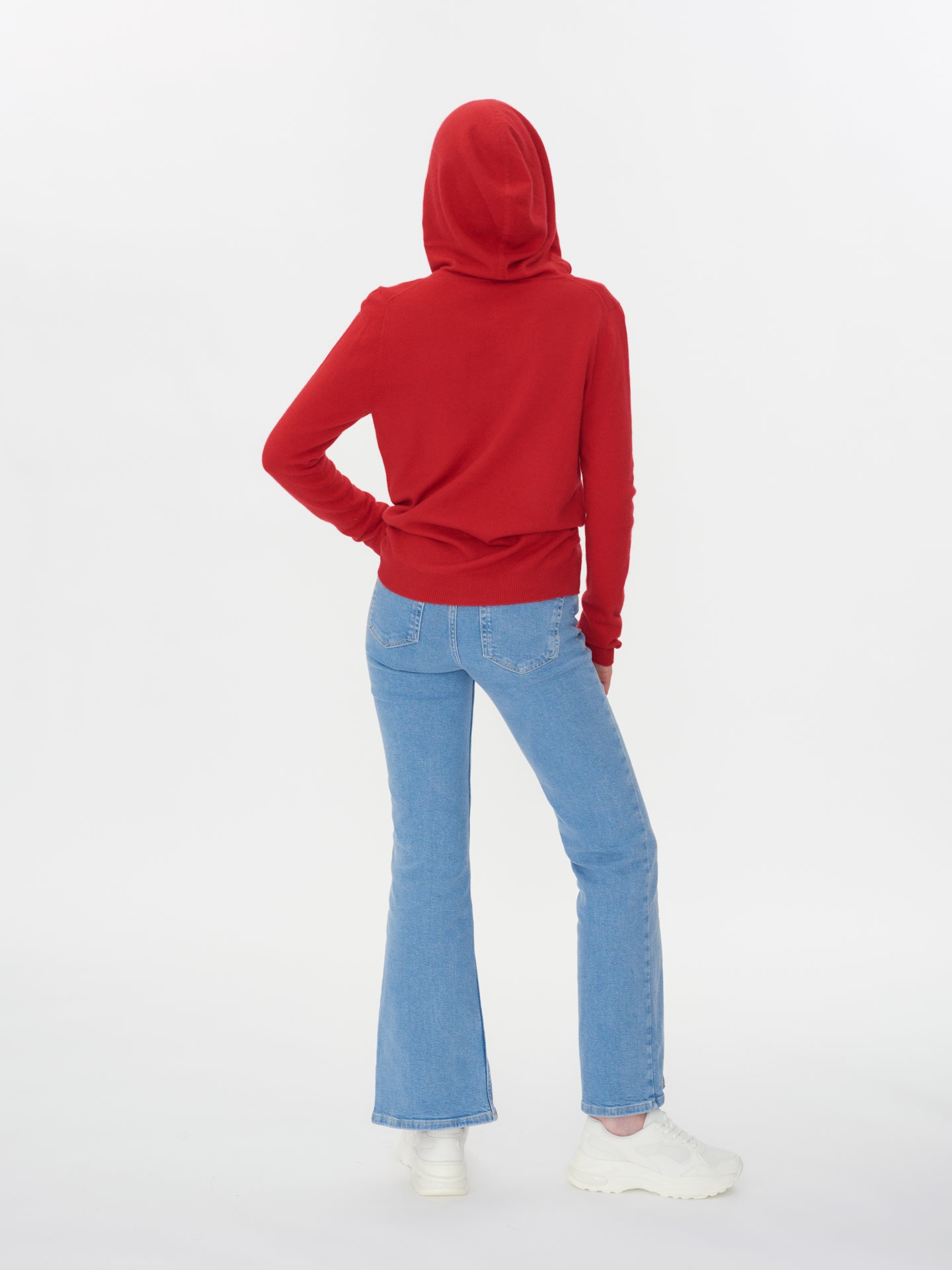 Damen Kaschmir Kapuzen-Strickjacke Mit Reißverschluss Rot - Gobi Cashmere