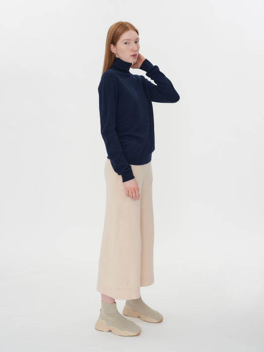 Damen Kaschmir Basic Rollkragenpullover Marineblau - Gobi Cashmere