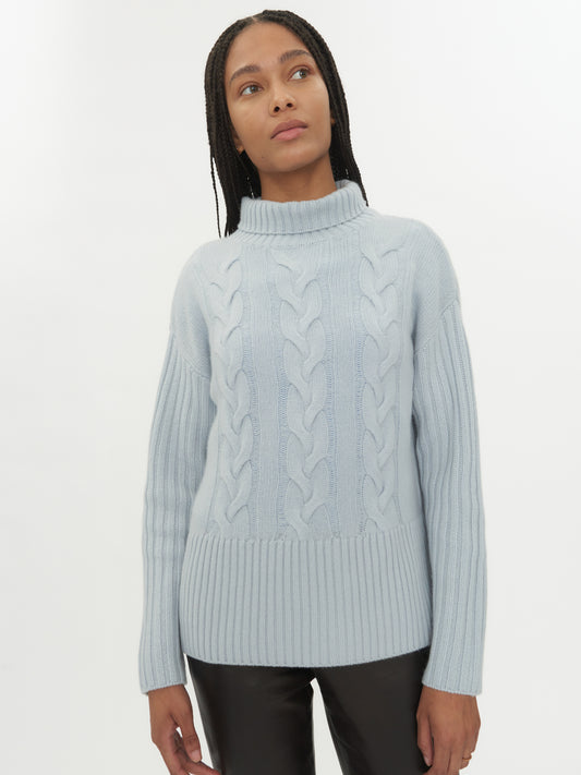 Damen Kaschmir Hochgeschlossener Rollkragenpullover Starlight Blue - Gobi Cashmere
