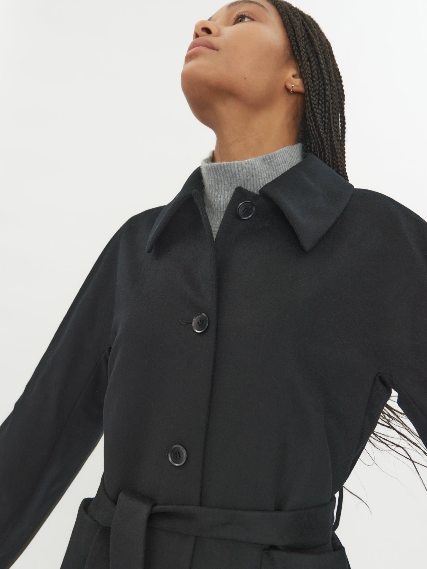 Damen Kaschmir-Mantel Mit Gürtel Schwarz - Gobi Cashmere