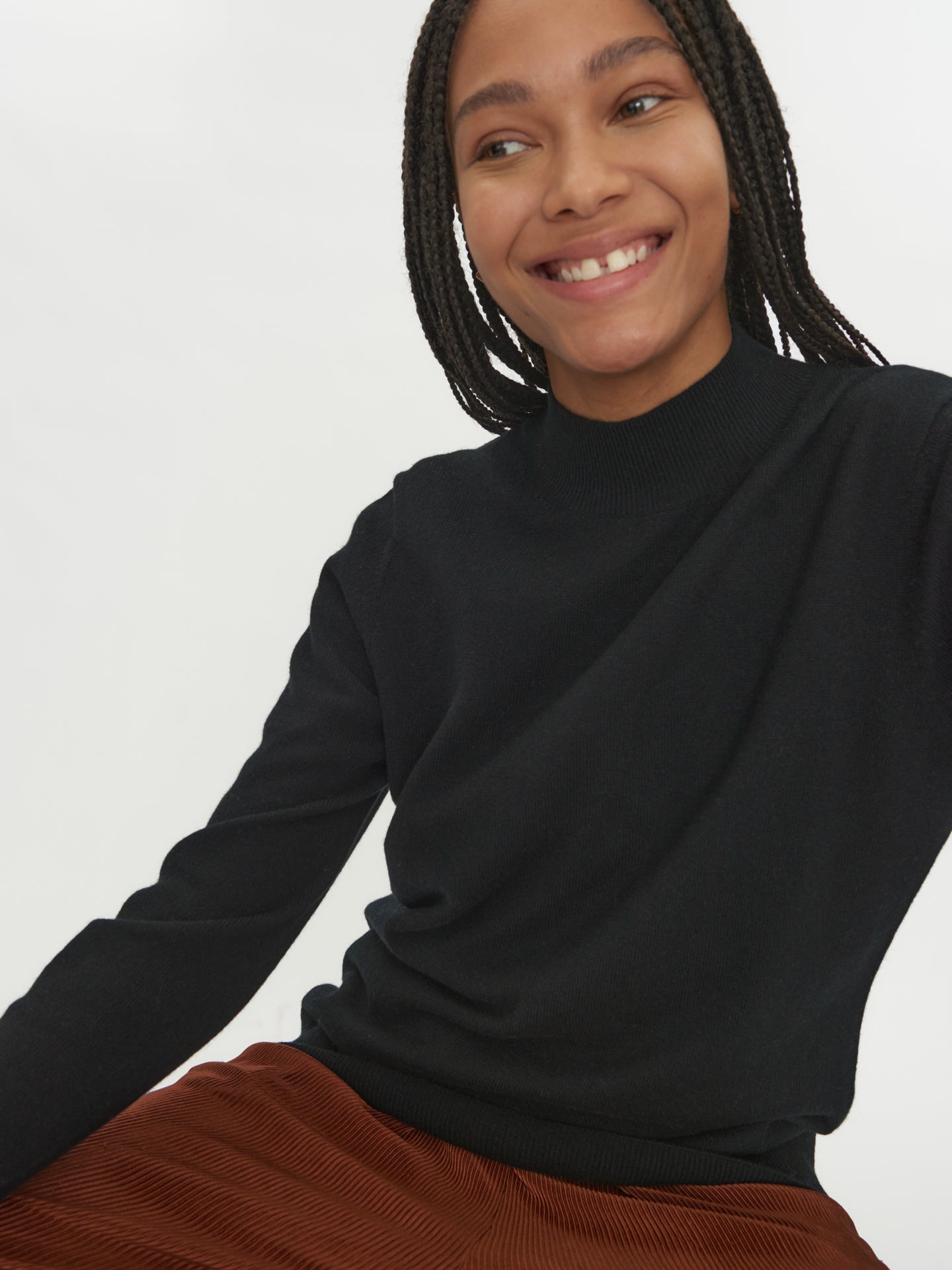 Damen Kaschmir Stehkragenpullover Schwarz - Gobi Cashmere