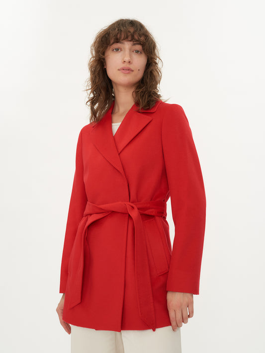 Damen Kaschmir Kurzer Mantel mit Gürtel Rot - Gobi Cashmere