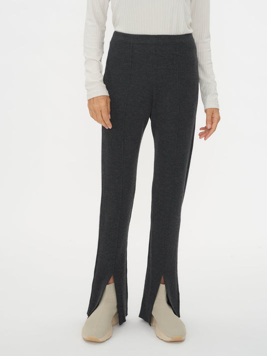Damen Kaschmir Hose Mit Vorderschlitz Holzkohle - Gobi Cashmere