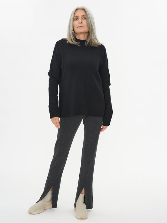 Damen Kaschmir Pulli Mit Hohem Ausschnitt Schwarz - Gobi Cashmere