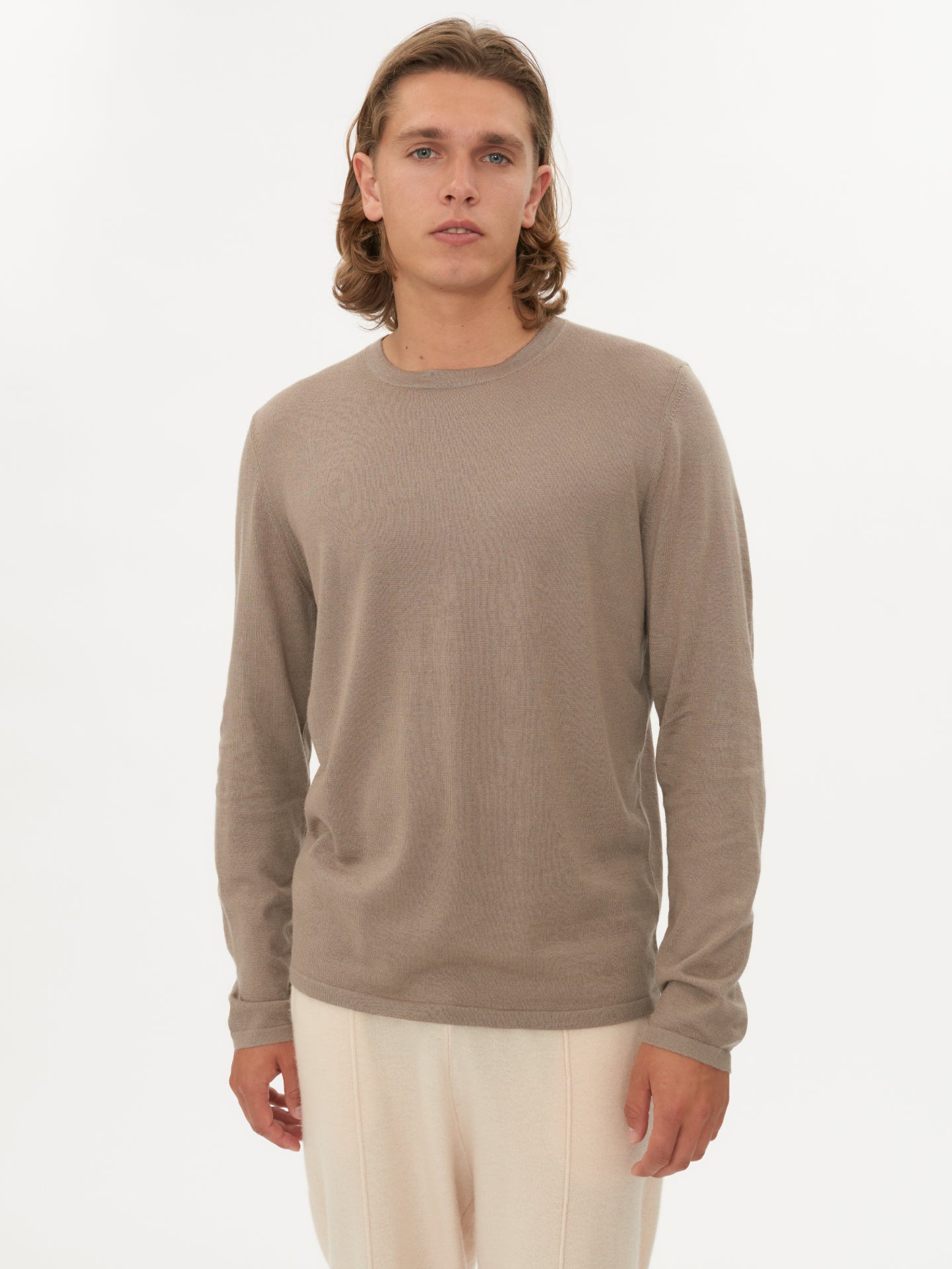 Herren Kaschmir-Seide Rundhalspullover Greige - Gobi-Cashmere